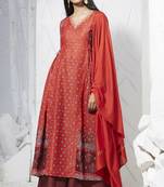 Orange thread embroidery polyester salwar