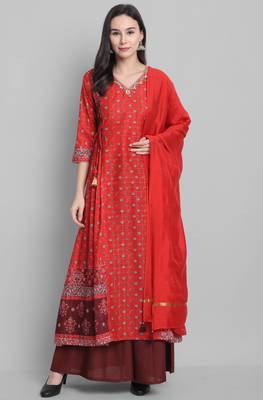 Orange thread embroidery polyester salwar 2