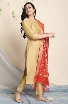 Gold plain polyester salwar 2