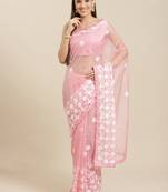 Pink embroidered organza saree with blouse