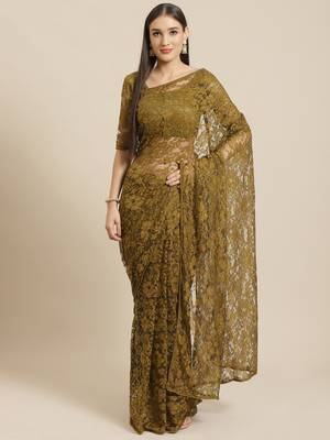 Green printed net saree with blouse 1