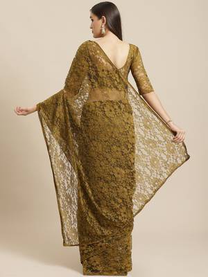 Green printed net saree with blouse 2
