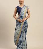 Blue printed linen saree with blouse