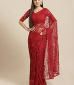 Red embroidered net saree with blouse