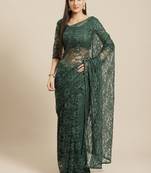Green embroidered net saree with blouse