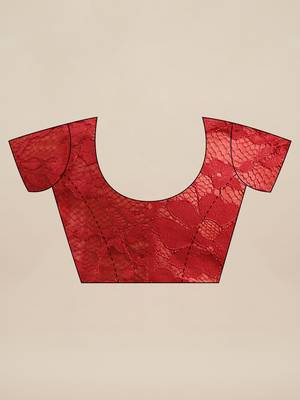 Red embroidered net saree with blouse 3
