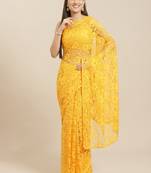 Yellow embroidered net saree with blouse