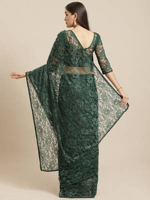 Green embroidered net saree with blouse 2
