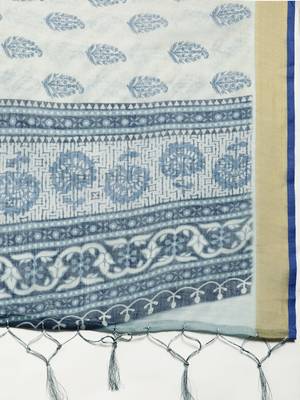 Blue printed linen saree with blouse 5