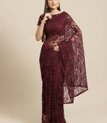 Violet embroidered net saree with blouse