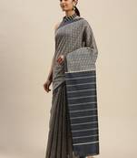 Blue printed linen saree with blouse