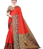 Red woven silk blend saree with blouse