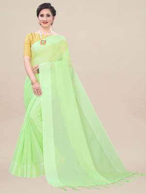 Green solid net saree with blouse 1