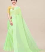 Green solid net saree with blouse