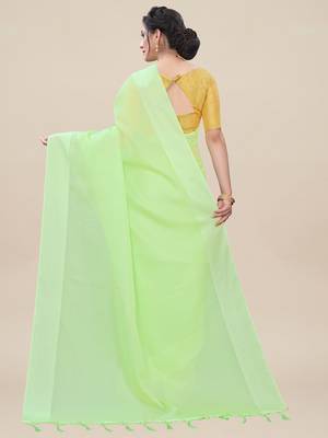 Green solid net saree with blouse 2