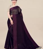 Wine solid net saree with blouse