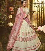 White embroidered georgette semi stitched lehenga
