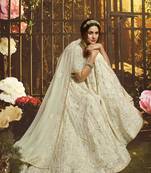 White embroidered georgette semi stitched lehenga