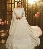 White embroidered georgette semi stitched lehenga