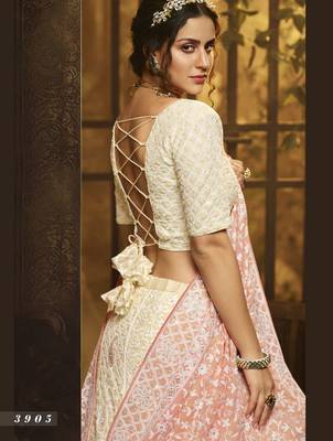 White embroidered georgette semi stitched lehenga 2