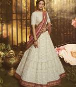 White embroidered georgette semi stitched lehenga