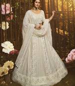 White embroidered georgette semi stitched lehenga