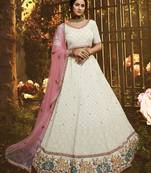 White embroidered georgette semi stitched lehenga