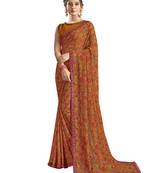 Orange printed chiffon saree with blouse