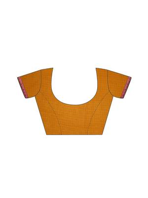 Orange printed chiffon saree with blouse 4
