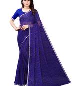 Blue printed chiffon saree with blouse