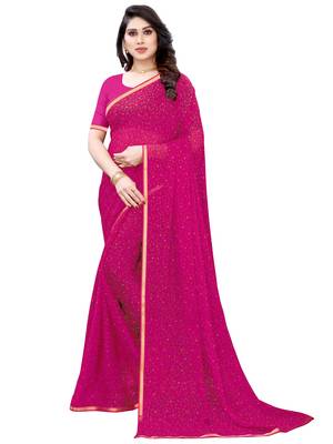 Pink printed chiffon saree with blouse 1