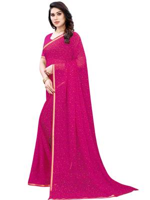 Pink printed chiffon saree with blouse 2