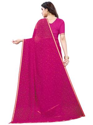 Pink printed chiffon saree with blouse 3