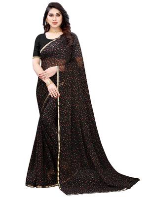 Black printed chiffon saree with blouse 1