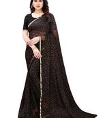 Black printed chiffon saree with blouse