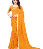 Mustard printed chiffon saree with blouse