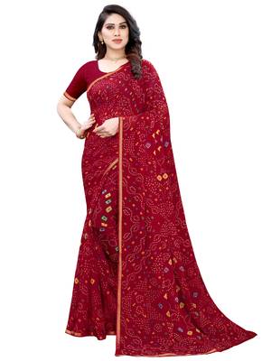 Maroon printed chiffon saree with blouse 1