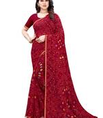 Maroon printed chiffon saree with blouse
