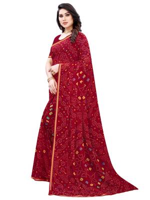 Maroon printed chiffon saree with blouse 2