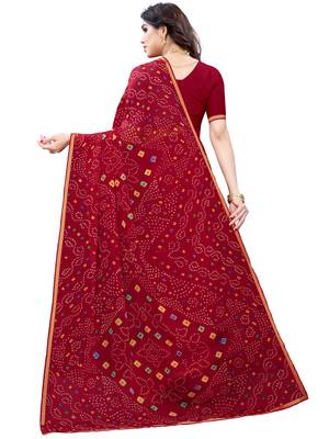 Maroon printed chiffon saree with blouse 3