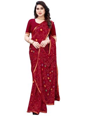 Maroon printed chiffon saree with blouse 4