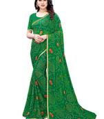 Green printed chiffon saree with blouse