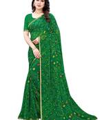 Green printed chiffon saree with blouse