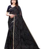 Navy blue printed chiffon saree with blouse