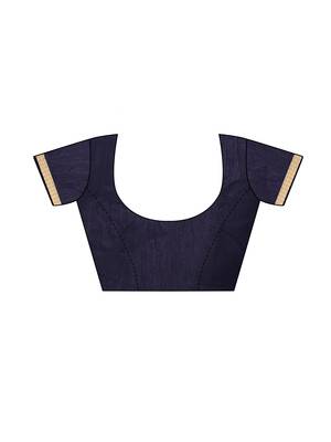 Navy blue printed chiffon saree with blouse 5
