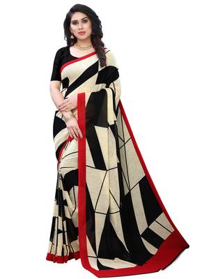 Black printed georgette saree with blouse 1