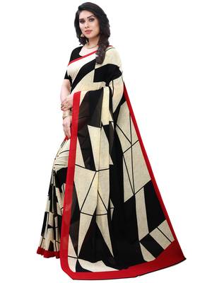 Black printed georgette saree with blouse 2