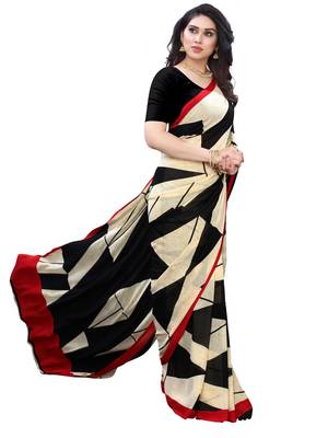 Black printed georgette saree with blouse 3