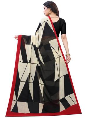 Black printed georgette saree with blouse 4