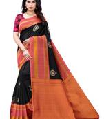 Black printed poly silk saree with blouse